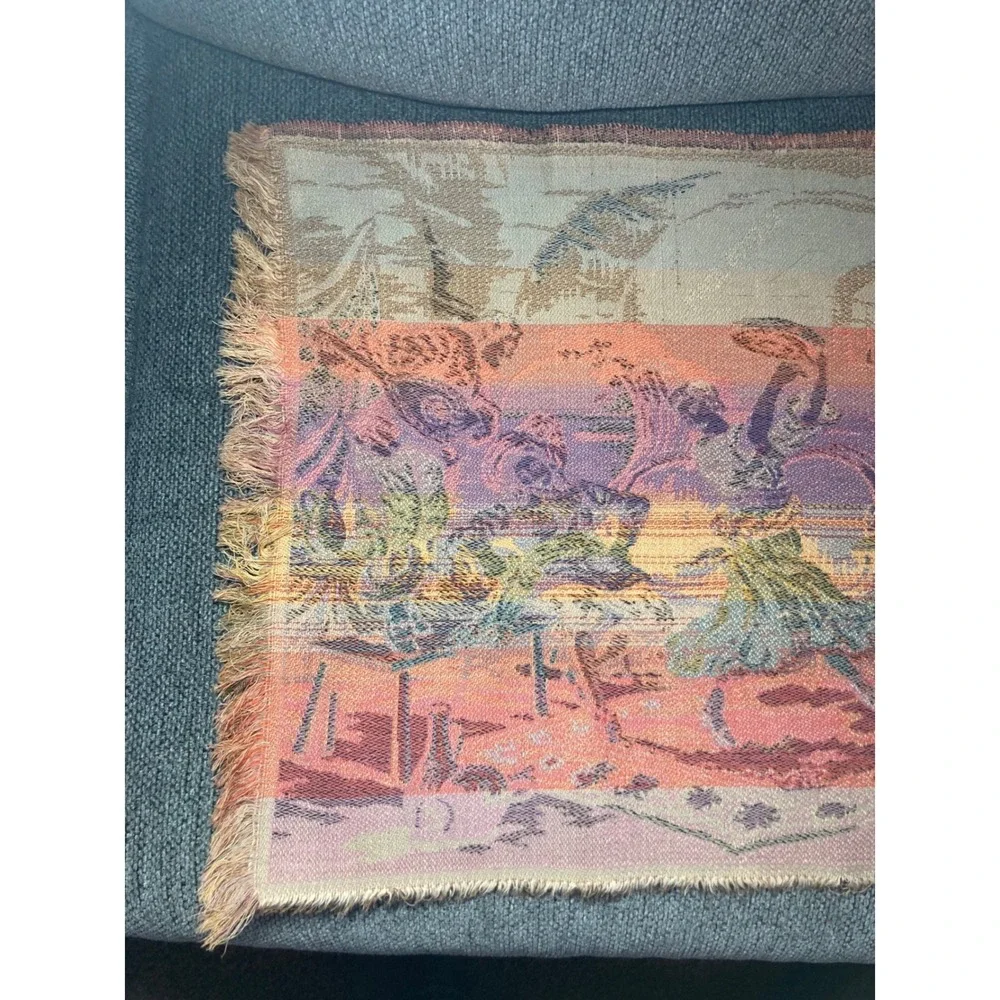 Vtg Woven Tapestry Table Runner Figural Tavern Dance French Belgian‎ Style 36